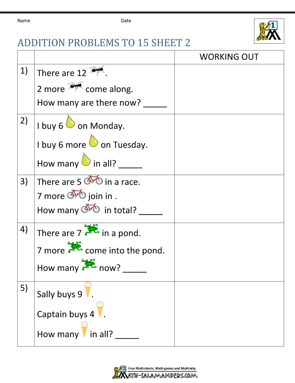 1st Grade Addition Word Problems