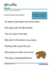 1st grade noun worksheet