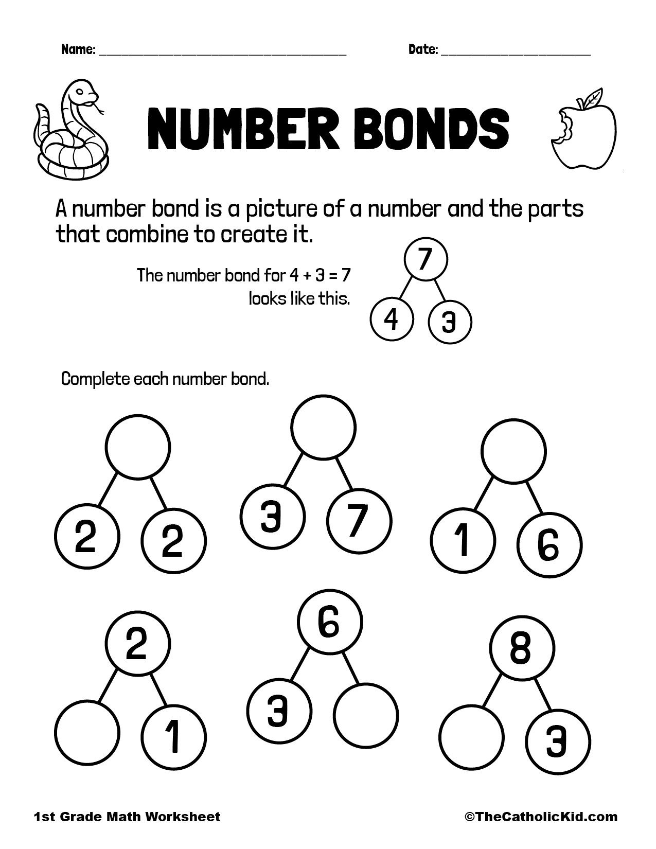1st grade number bond worksheet