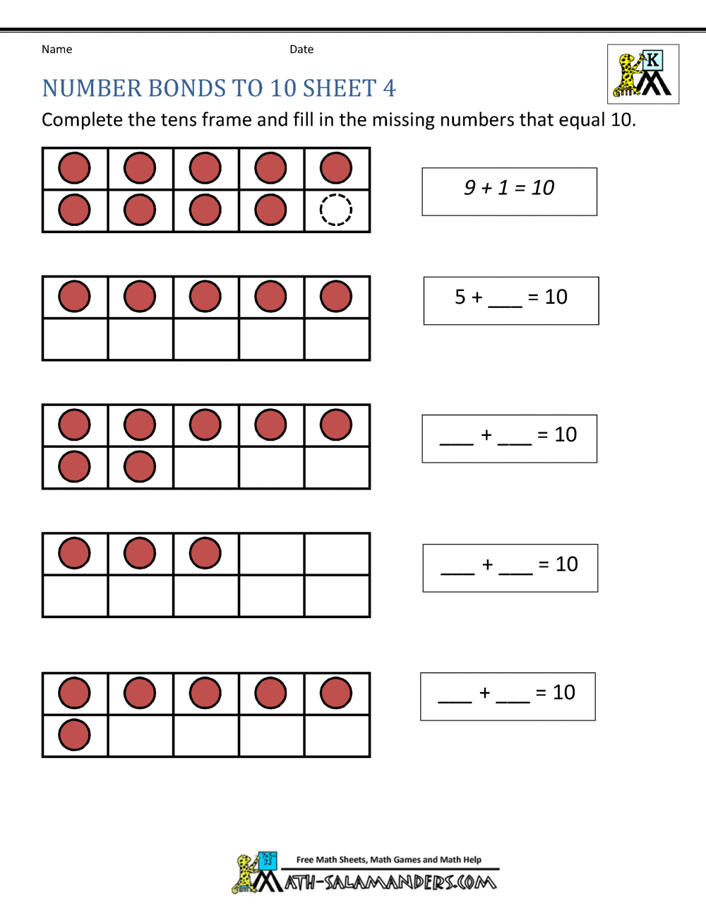 1st grade number bond worksheet