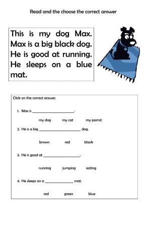 1st grade reading comprehension multiple choice worksheet