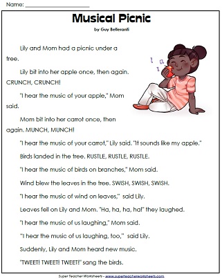 1st grade reading comprehension worksheet free