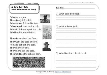 1st grade reading comprehension worksheet free