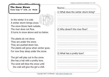 The Snow Blows | 1st Grade Reading Comprehension Worksheet Wk 31