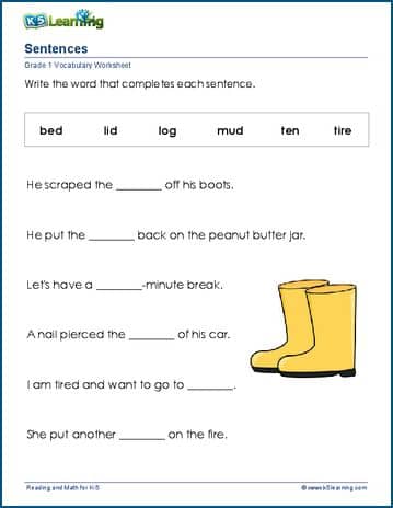 1st grade sentences worksheet