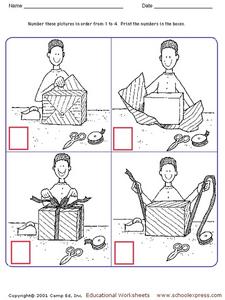 Story Sequence - Wrapping a Present Worksheet for Kindergarten ...