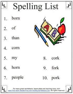 1st grade spelling words worksheet