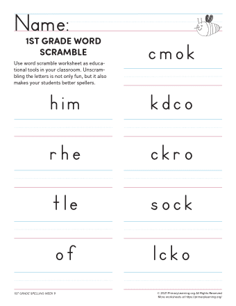 1st Grade Word Scramble Spelling (Unit 9)  