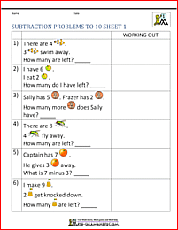 1st grade subtraction problem solving worksheet