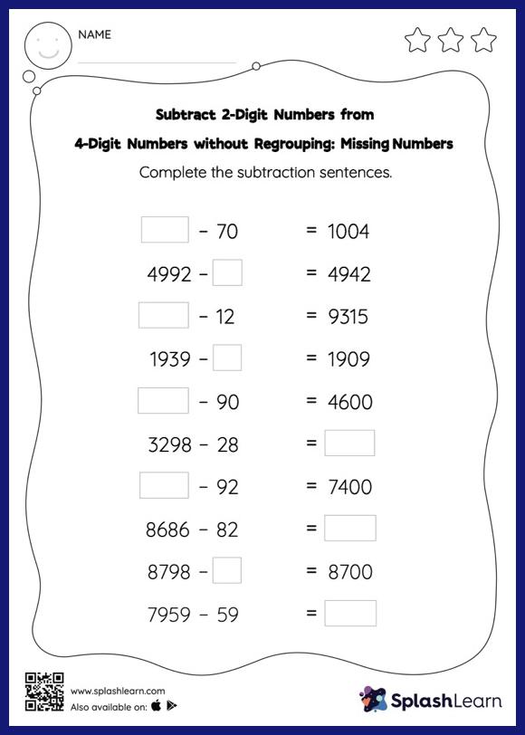 1st grade subtraction worksheet without regrouping