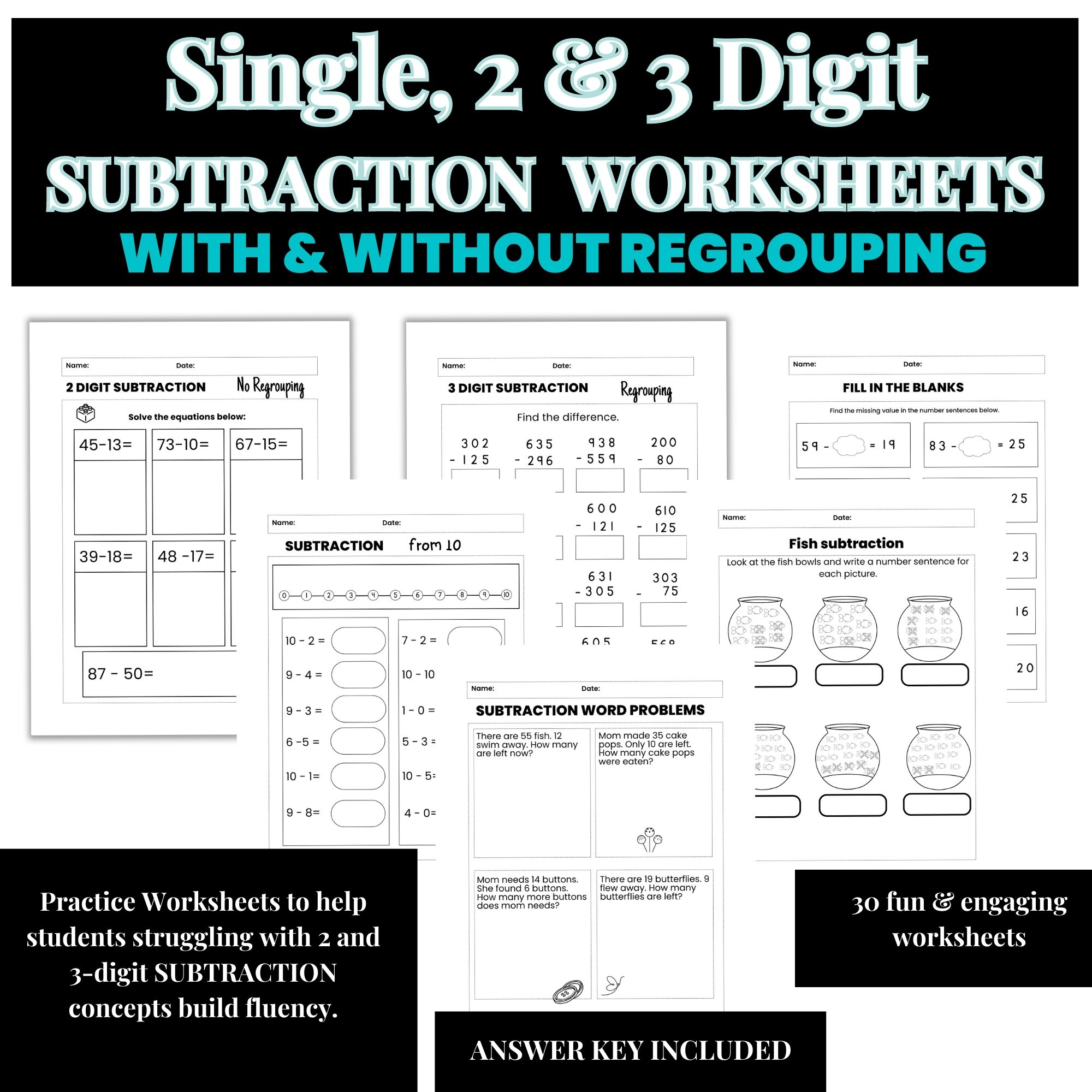 Subtraction Worksheets With and Without Regrouping for Grade 2 Subtraction Worksheets With and Without Regrouping for Grade 2