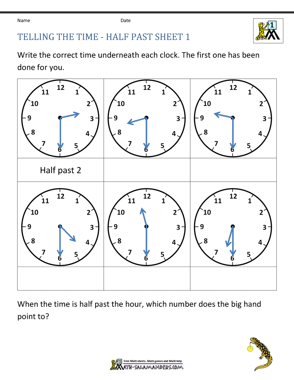 Telling Time Worksheets - Oclock and Half past