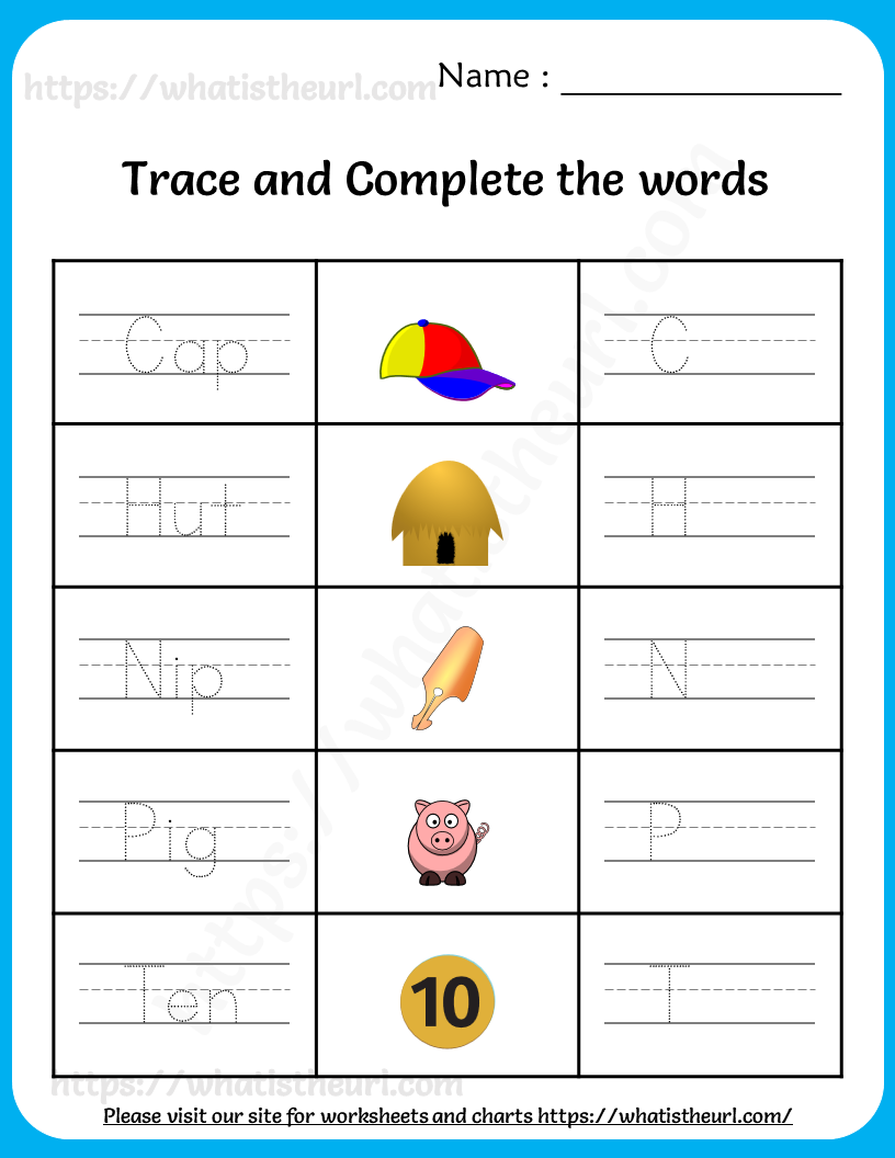 Trace and Complete the Words - Worksheets for Grade 1 - Your Home ...
