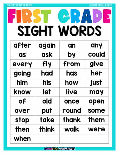 First Grade Sight Words -Worksheets Library