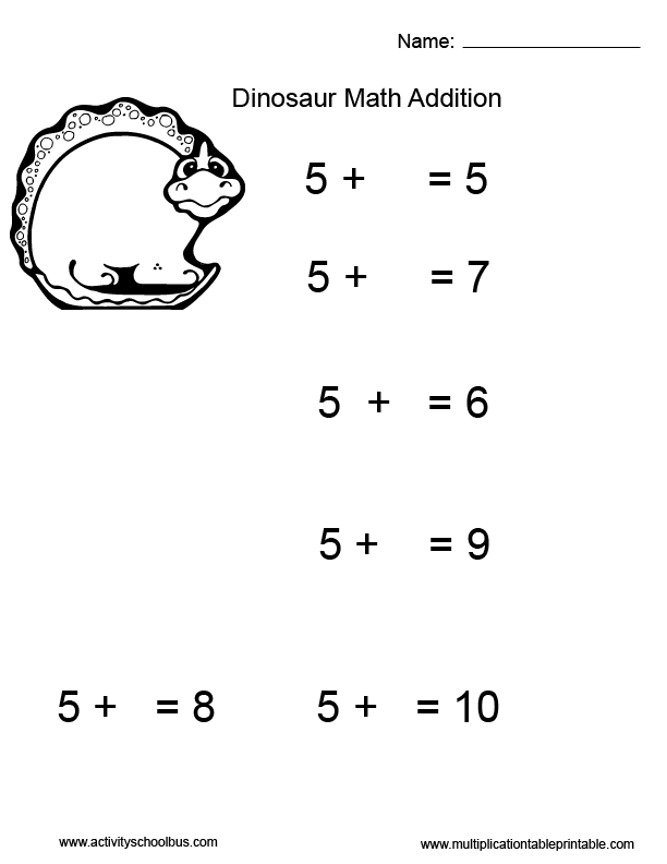 First Grade Math Worksheets - Addition of the Number 5