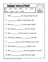 1st grade worksheet reading