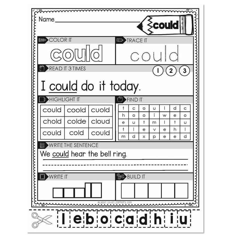 1st Grade Sight Word Worksheets - Could - Lucky Little Learners