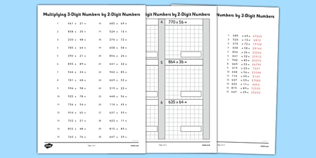 2 and 3 digit multiplication worksheet