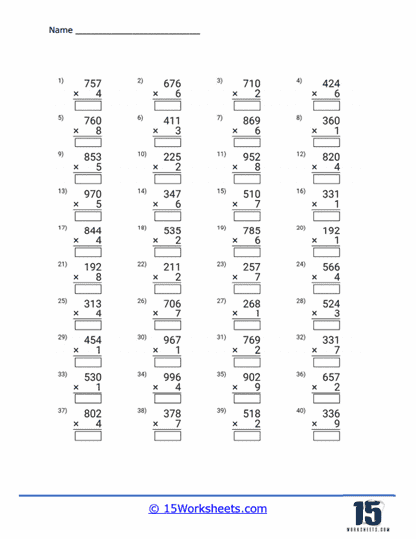 2 and 3 digit multiplication worksheet