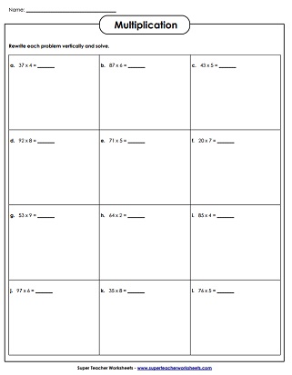 2 by 1 multiplication worksheet