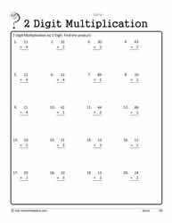 2 by 1 multiplication worksheet