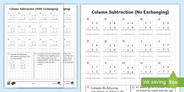 2-Digit Column Subtraction Activities (teacher made)