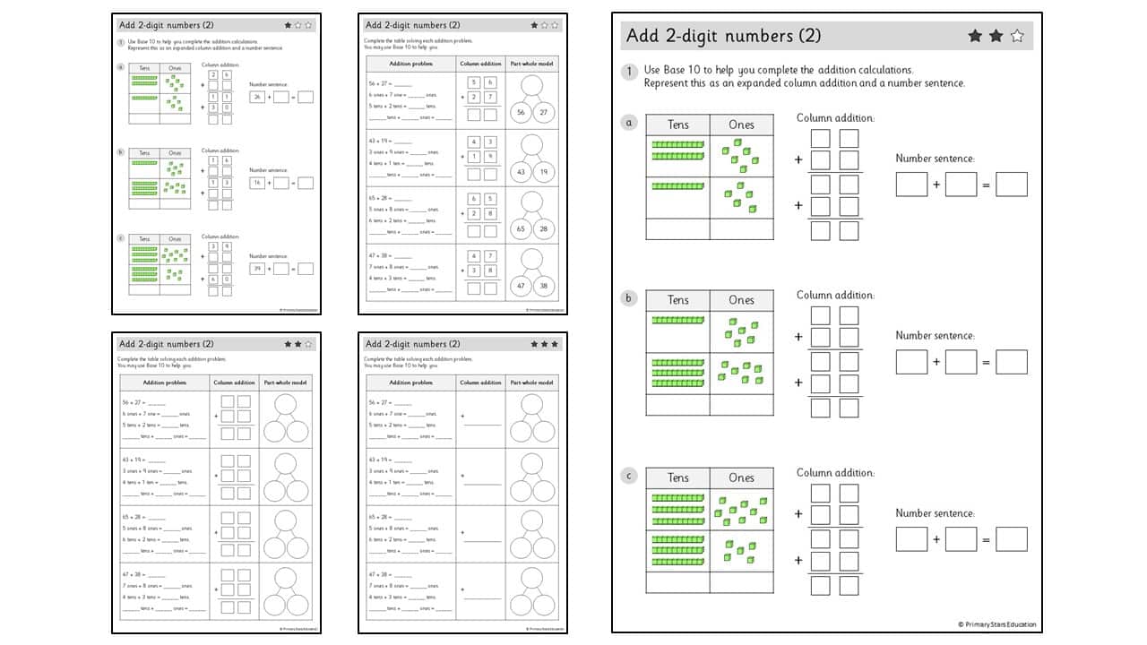 Add 2-digit numbers (2) | Worksheets - Primary Stars Education