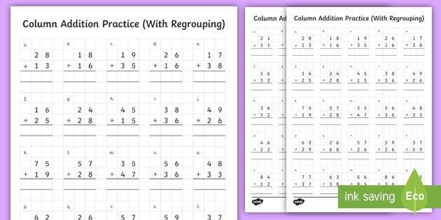 2 column addition with regrouping