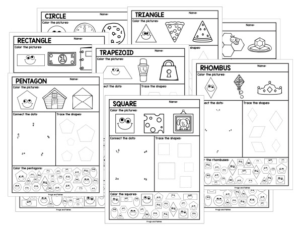 2D Shapes Worksheets - Frogs and Fairies