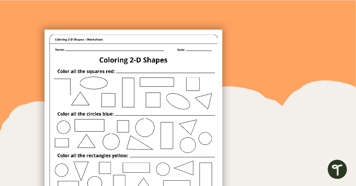 Coloring 2-D Shapes Worksheet | Teach Starter