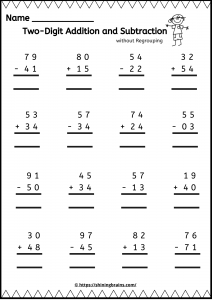 2 digit addition and subtraction with regrouping worksheet