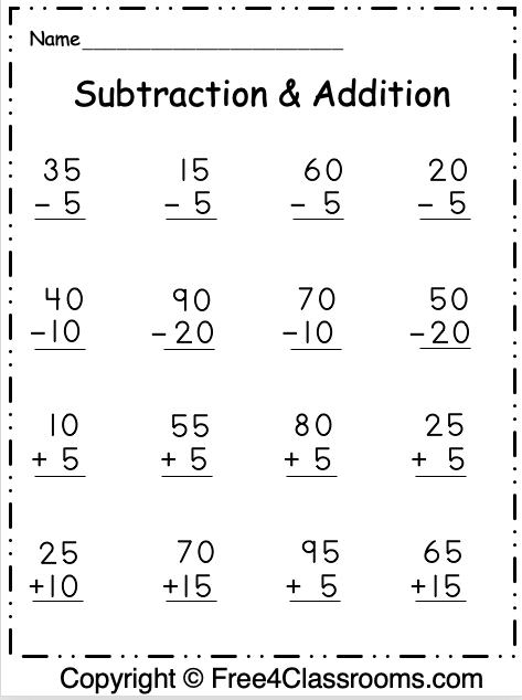 2 digit addition and subtraction with regrouping worksheet