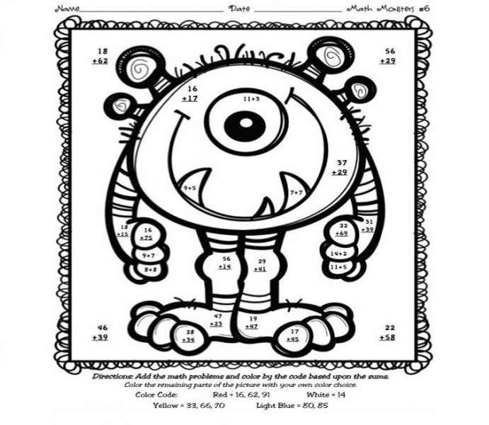 2 digit addition coloring worksheet