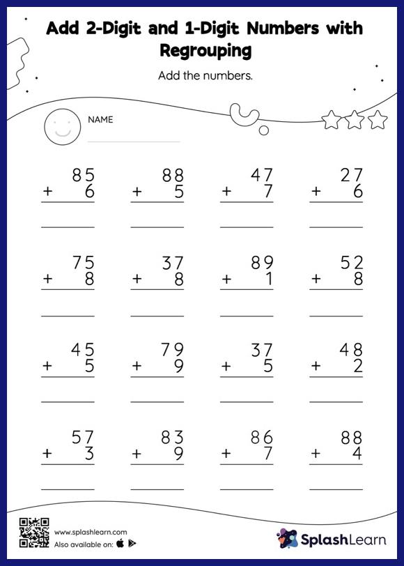 2 digit addition with regrouping worksheet first grade