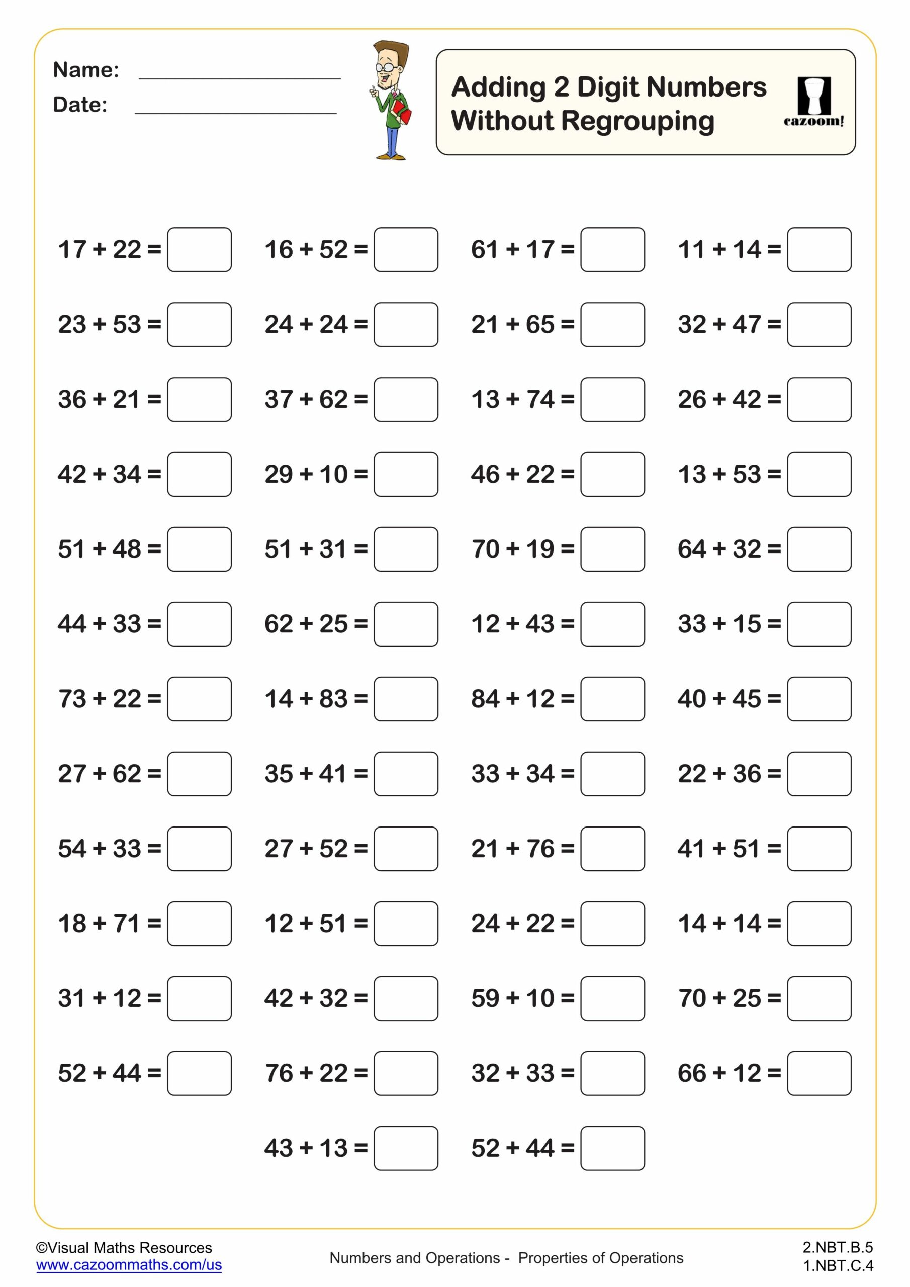 Adding 2 digit numbers without regrouping (10 questions) | 2nd ...