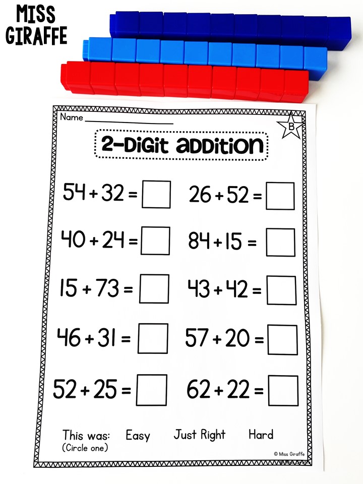 2 digit addition without regrouping horizontal worksheet