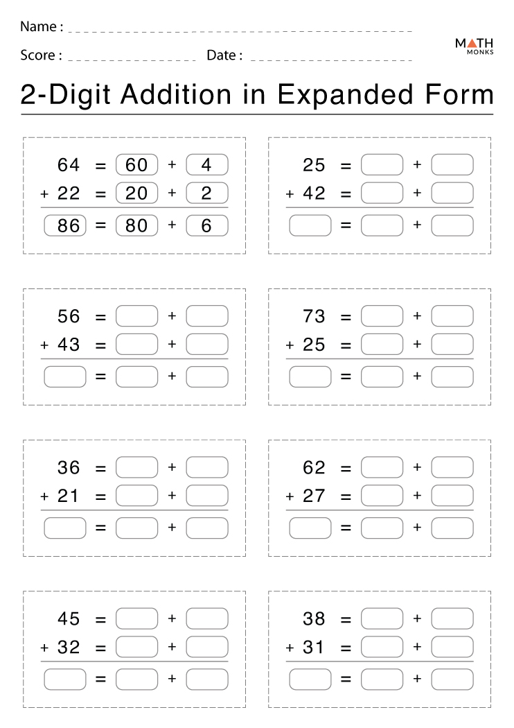 2 digit addition worksheet for first grade