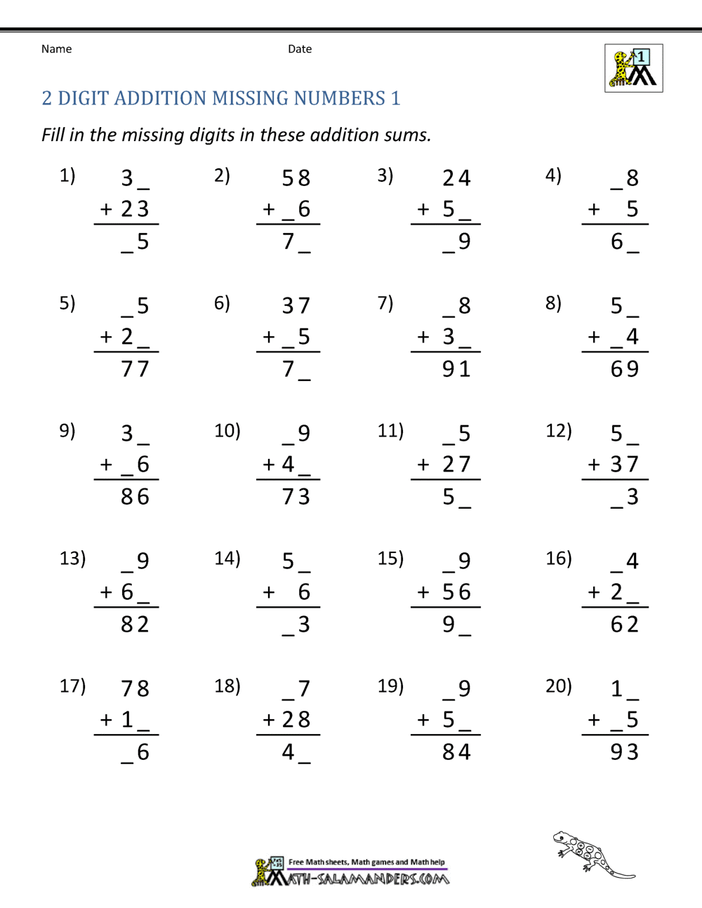 2 digit addition worksheet for grade 2