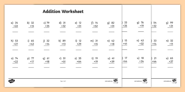 Printable 2-Digit Number Addition Worksheets | Twinkl