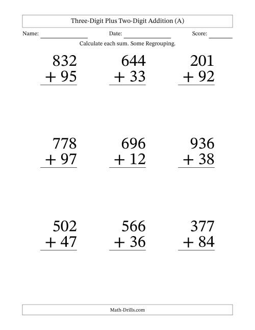 Three-Digit Plus Two-Digit Addition With Some Regrouping - 9 ...