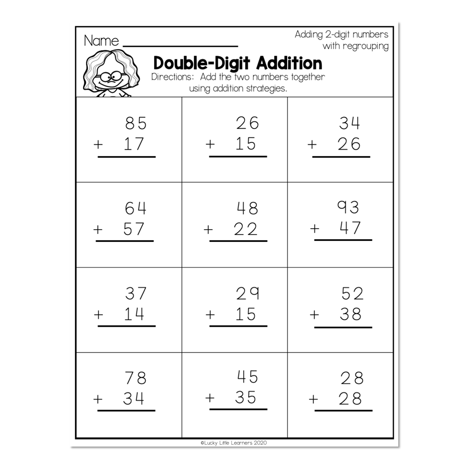 2 digit addition worksheet with regrouping