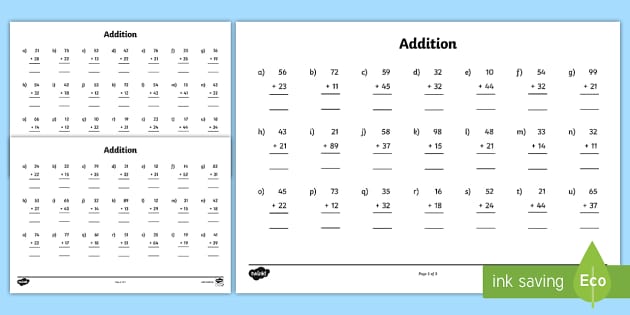 2-Digit Numbers Addition Worksheets (Lehrer gemacht)