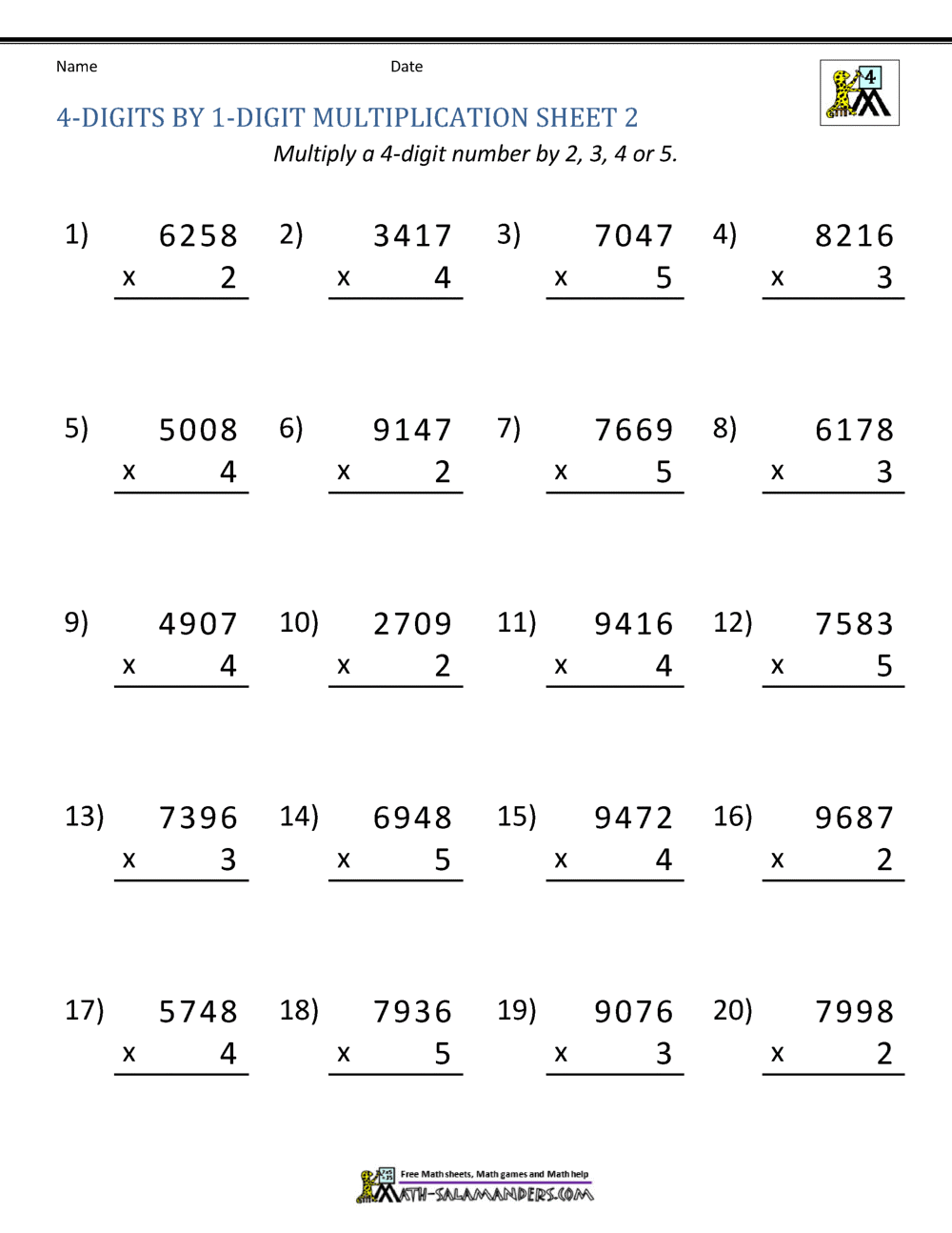 2 digit by 1 digit multiplication worksheet