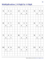 2 digit by 1 digit multiplication worksheet