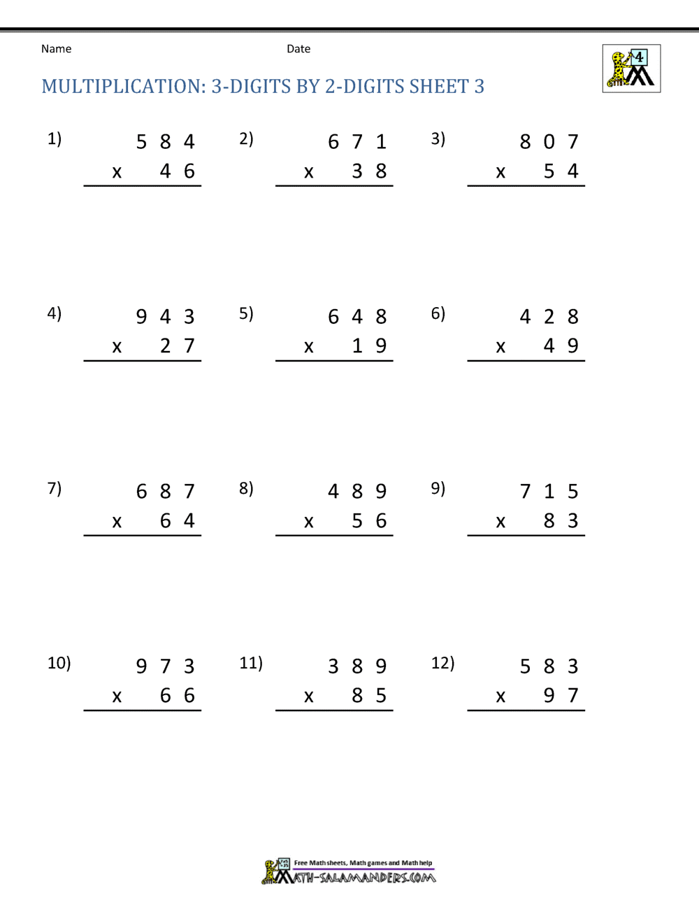 2 digit by 2 digit multiplication worksheet grade 4
