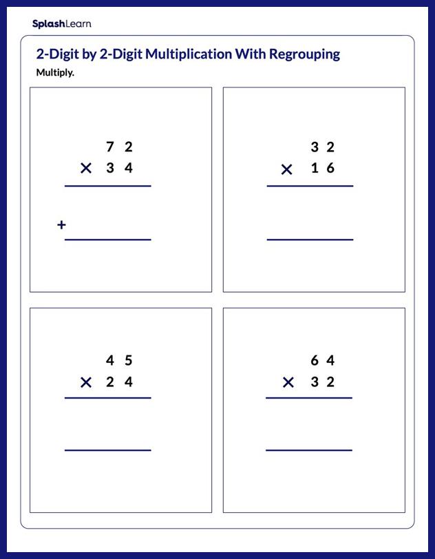 Multiply 2-Digit by 2-Digit with Regrouping - Math Worksheets ...