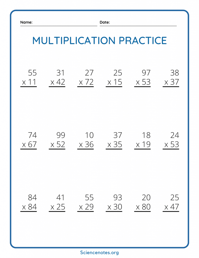Double Digit Multiplication Worksheets