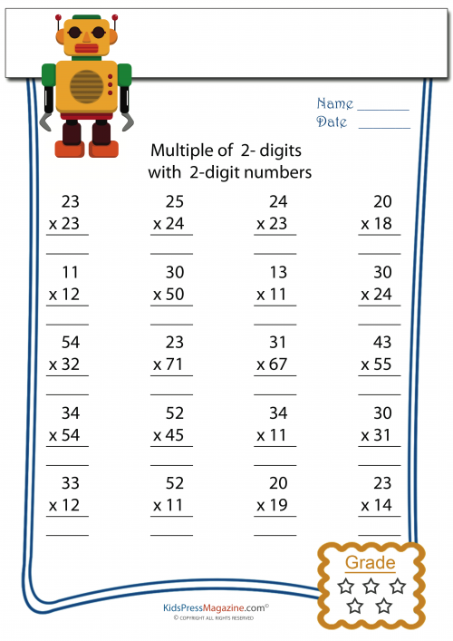 Multiplication Worksheet - 2 Digit times 2 Digit #5 ...