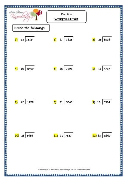 Grade 4 Maths Resources (1.7.4 Division of 4 Digit Number by a ...