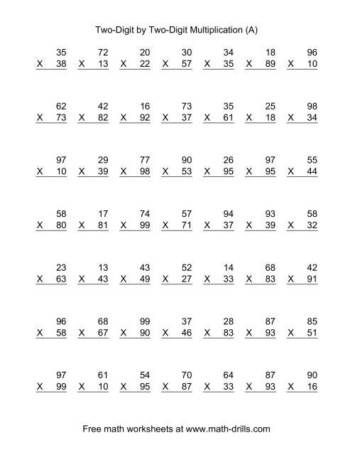 Multiplying Two-Digit by Two-Digit -- 49 per page (A ...